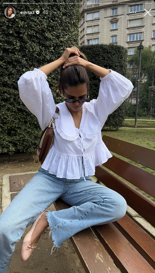 White Collar Shirt with Bows