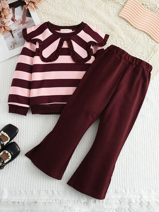 Girls Stripes Burgundy Set