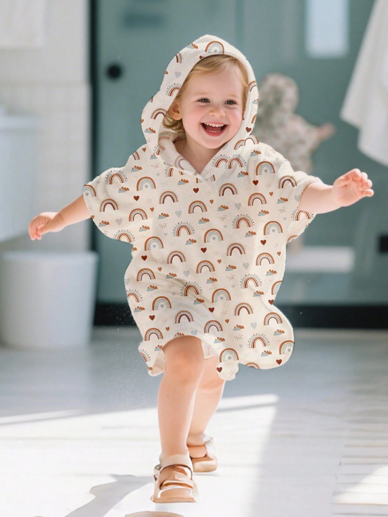 Rainbow Print Towel Poncho