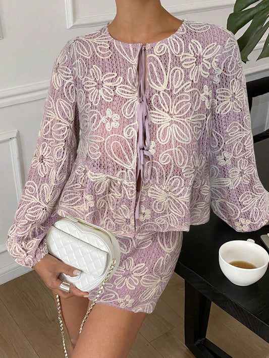 Lilac Embroidered Set