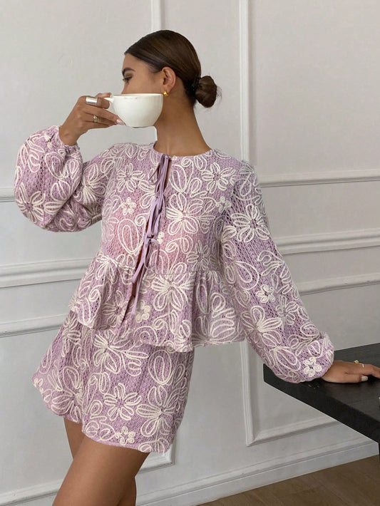 Lilac Embroidered Set