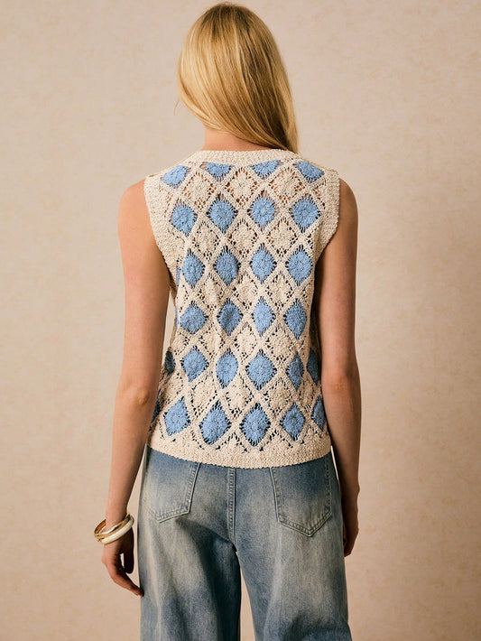 Crochet Beige and Blue Vest