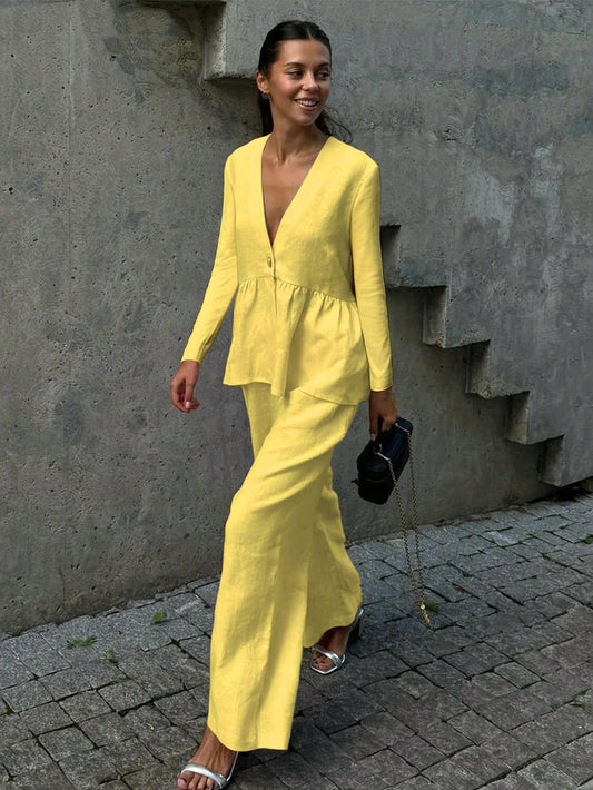 V-Neck 2 Pieces Yellow Set
