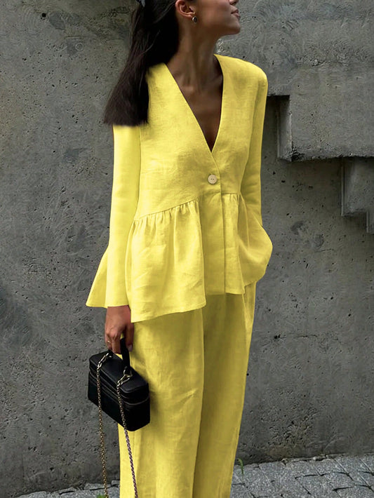 V-Neck 2 Pieces Yellow Set
