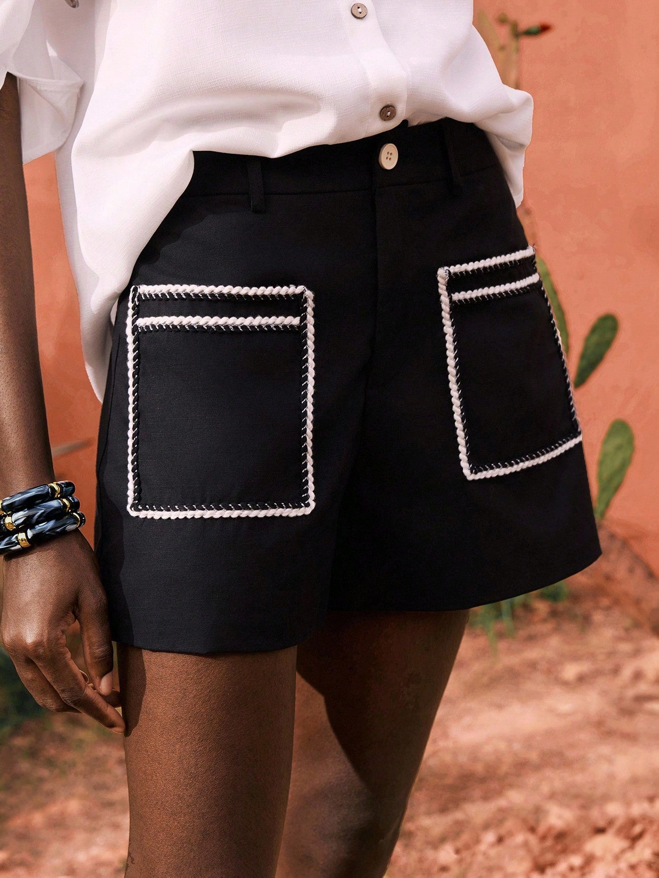 Embroidered Black Shorts