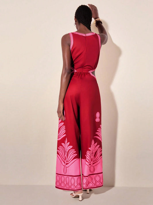 Cut Off Red Jumpsuit