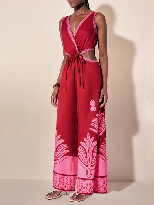 Cut Off Red Jumpsuit