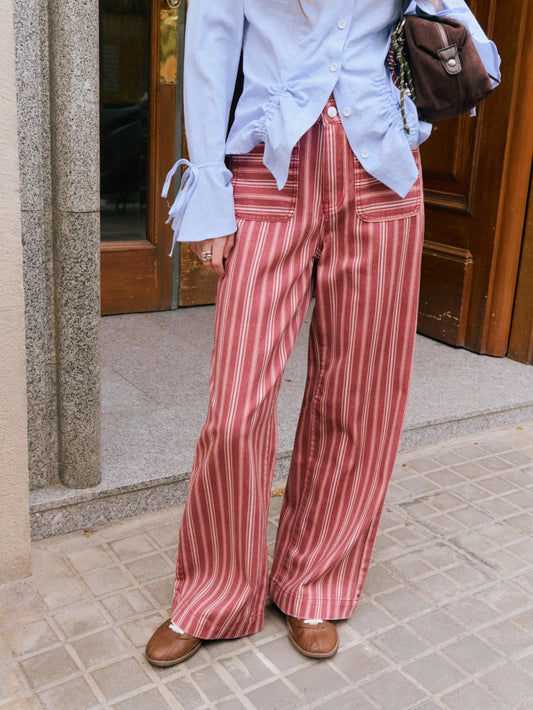 Flared Striped Pink Pants