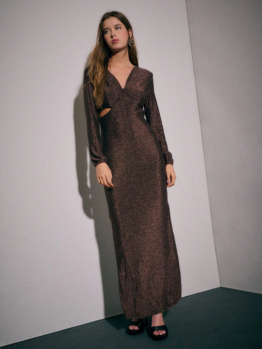 Shimmery Bronze Long-Sleeve Dress
