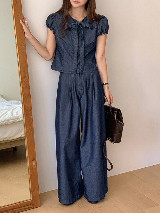 Denim Shirt And Straight Leg Jeans Set