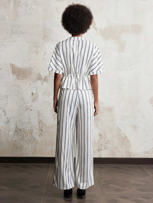 Striped V-Neck Casual Set