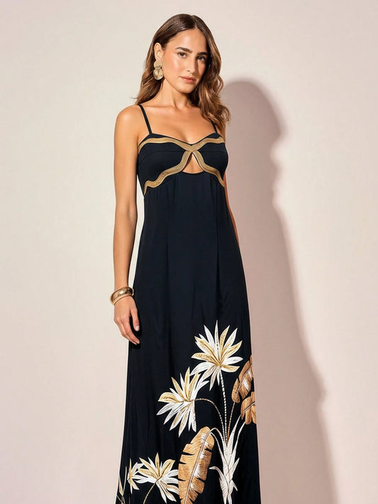 Summer Printed Black Dress