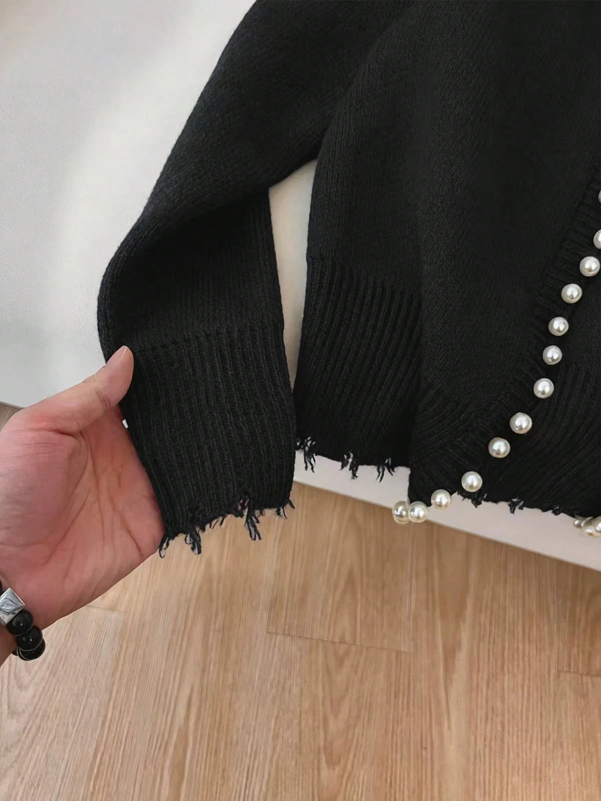 Black Cardigan with Pearls