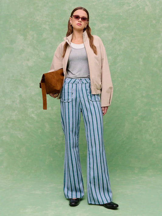 Striped Wide-Leg Pants With Front Pokets