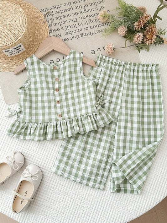 Girls Chequers Green Set