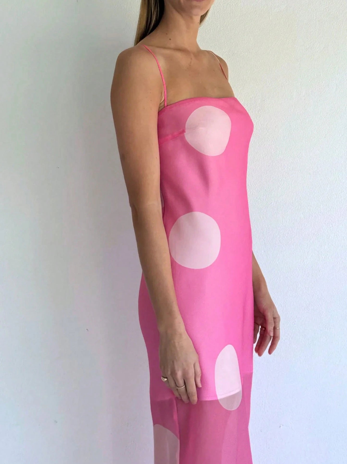 Dot Print Mesh Pink Dress