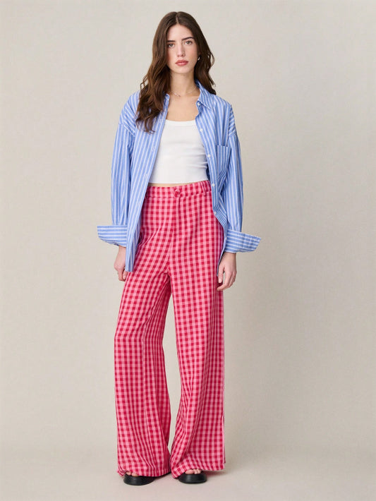 High Waist Pants In Red And Pink Checks