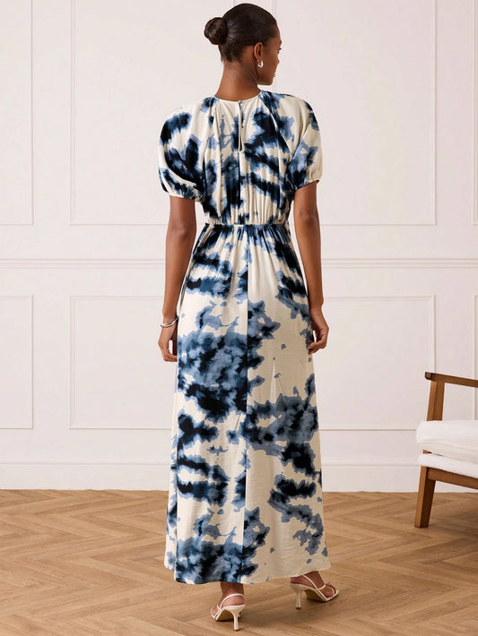 Off-White Petal Puffed Sleeves Dress