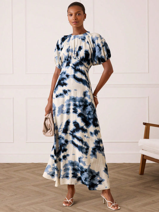 Off-White Petal Puffed Sleeves Dress
