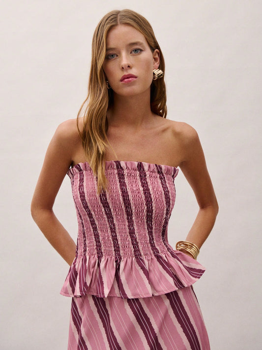 Off Shoulder Strapless Striped Set