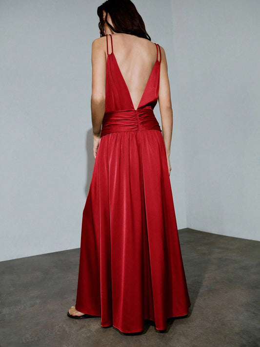 Red Satin Long Dress