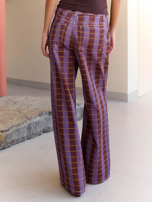 Purple Brown Straight-Leg Pants