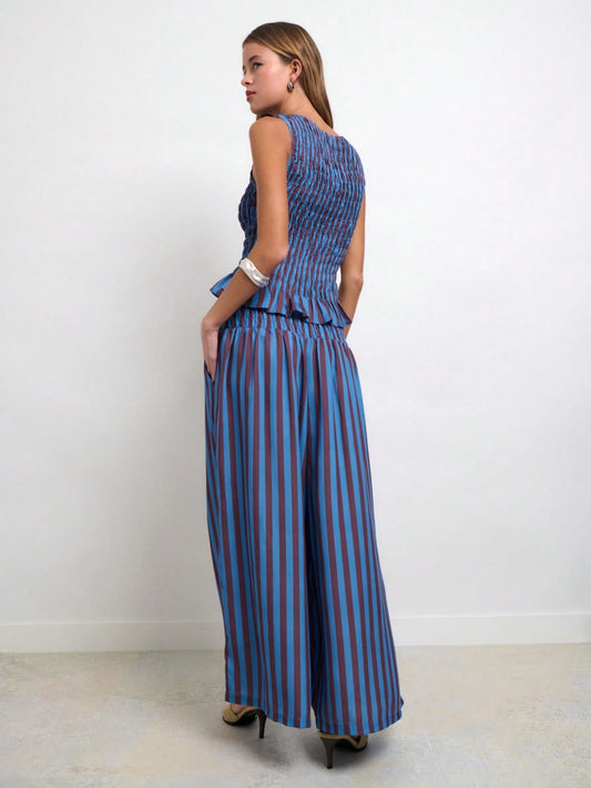 Striped Two Pieces Set With Wide-Leg Pants