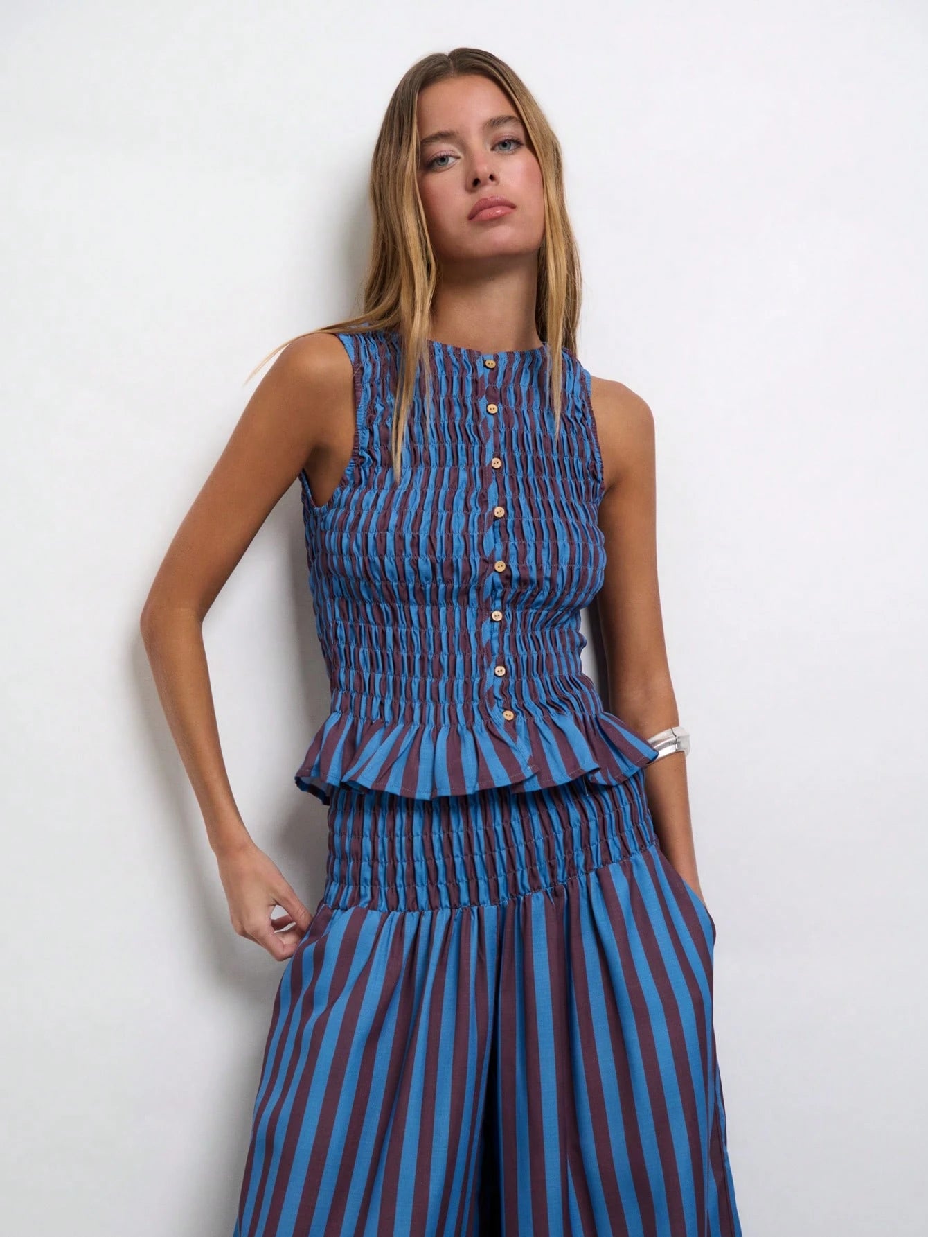 Striped Two Pieces Set With Wide-Leg Pants