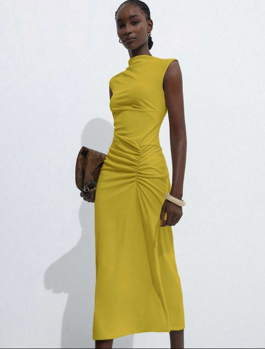 Ruched Lemon Dress