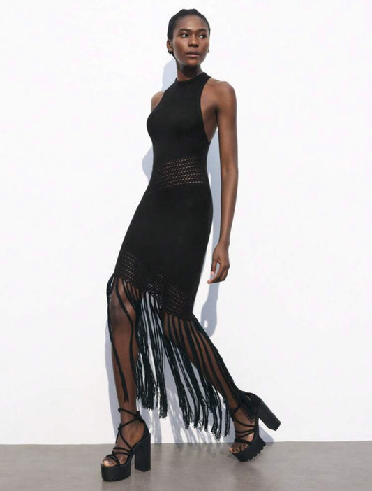 Fringes Black Knit Dress