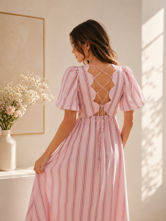 Women's Striped Petal Sleeve Dress