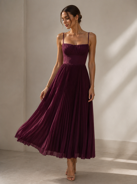 Pleated Burgundy Dress