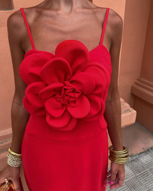 Red Flower Detail Dress