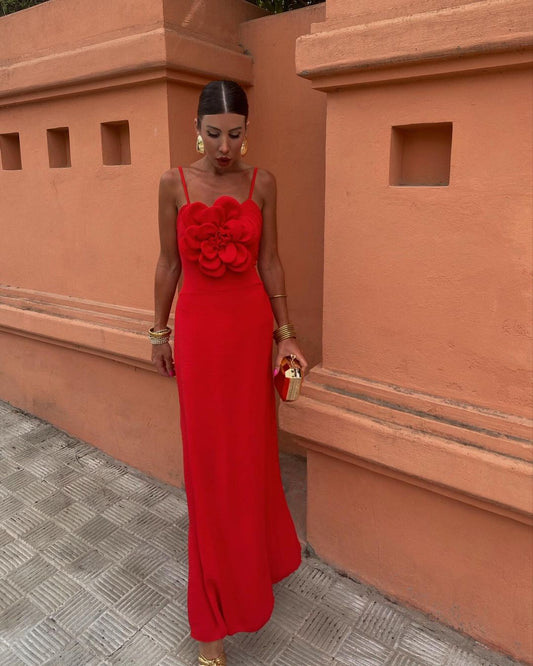 Red Flower Detail Dress