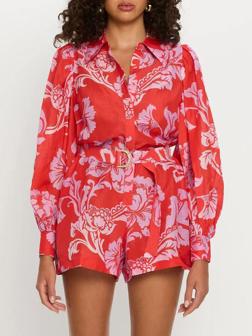 Red Printed Shorts Jumpsuit