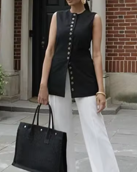 Black Linen Vest Shirt