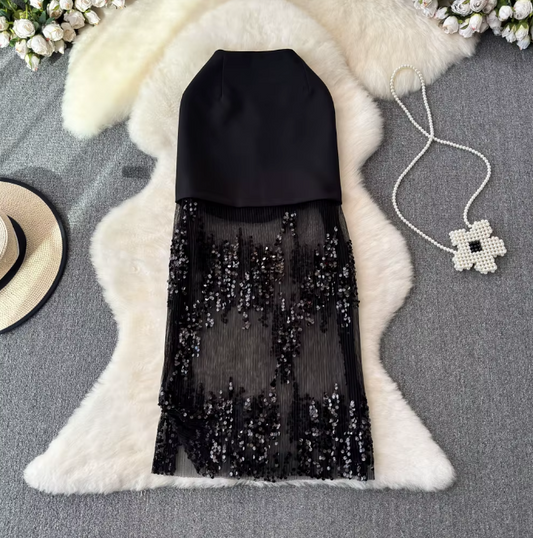 Black Sequins Midi Skirt