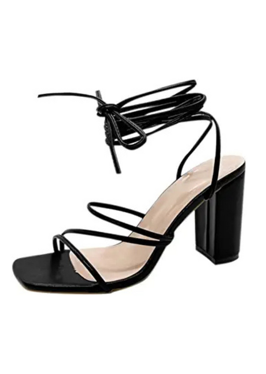 Lace Up Black Sandals
