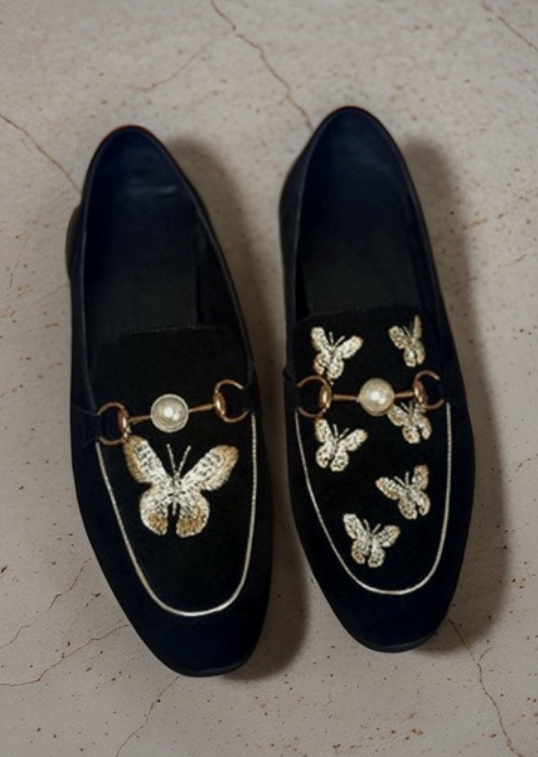 Embroidery Velvet Flats