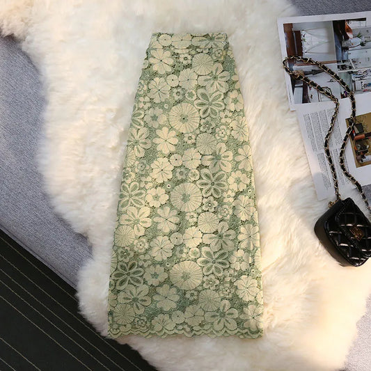 Green Long Embroidery Skirt