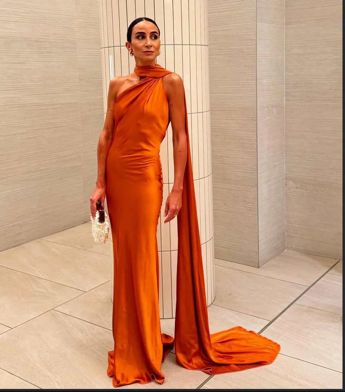 Orange Halter Neck Sleeveless Dress