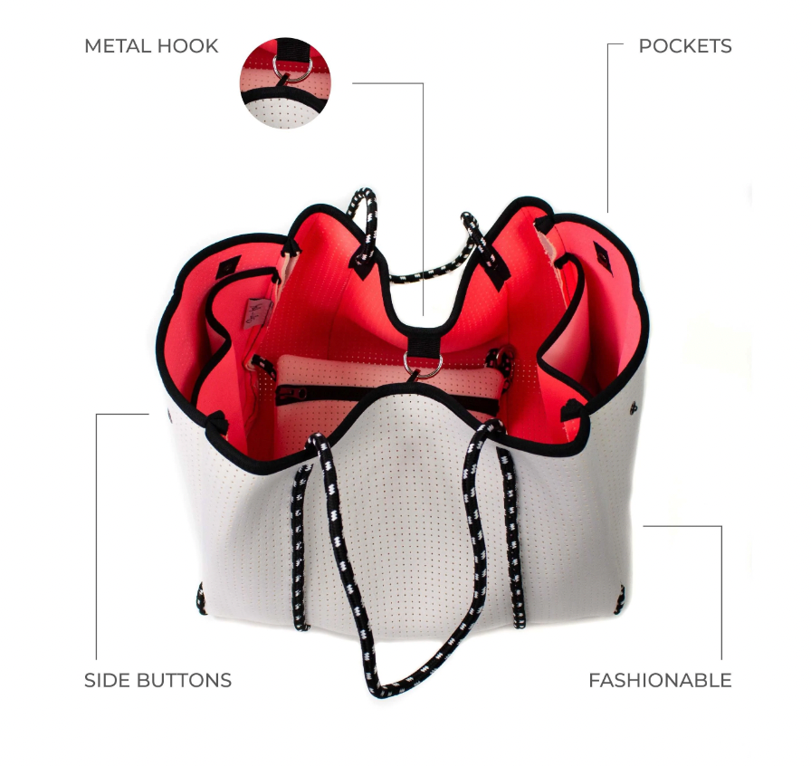 EVERYDAY TOTE BAG - NEW WHITE, WHITE & PINK