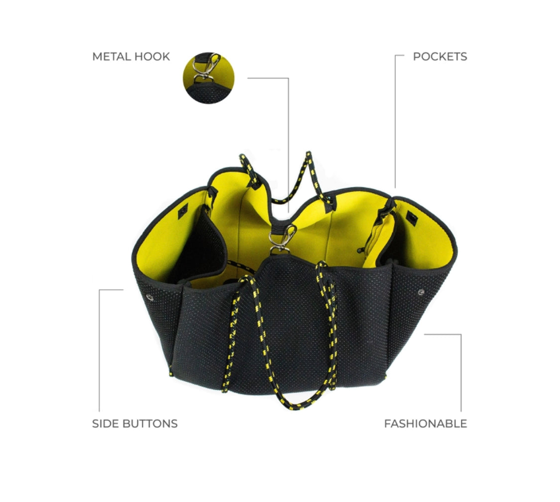 EVERYDAY TOTE BAG - BLACK & YELLOW DOTTED