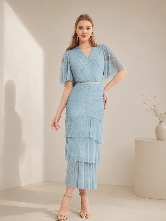 Layered Ruffled Blue Dress