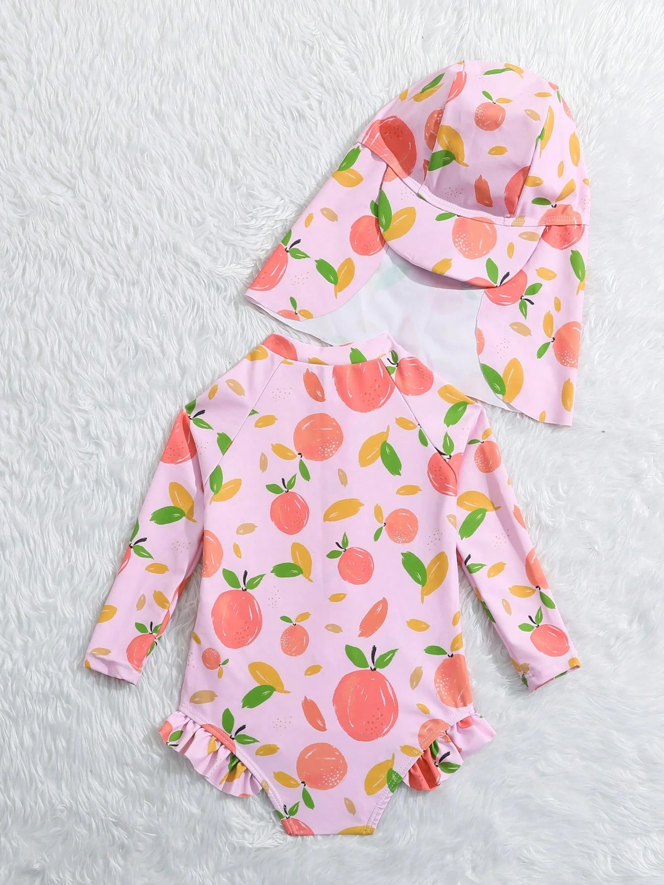Baby Girl Fruit Printed Swimsuit With Cap