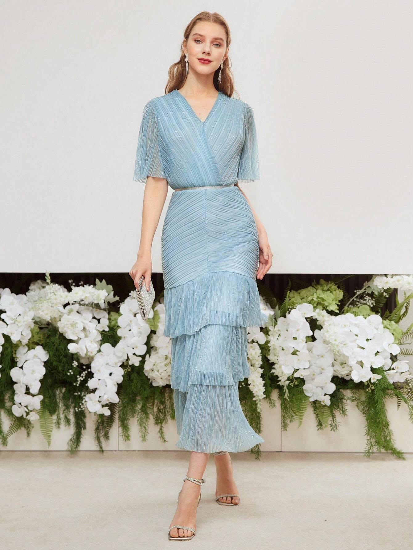 Layered Ruffled Blue Dress
