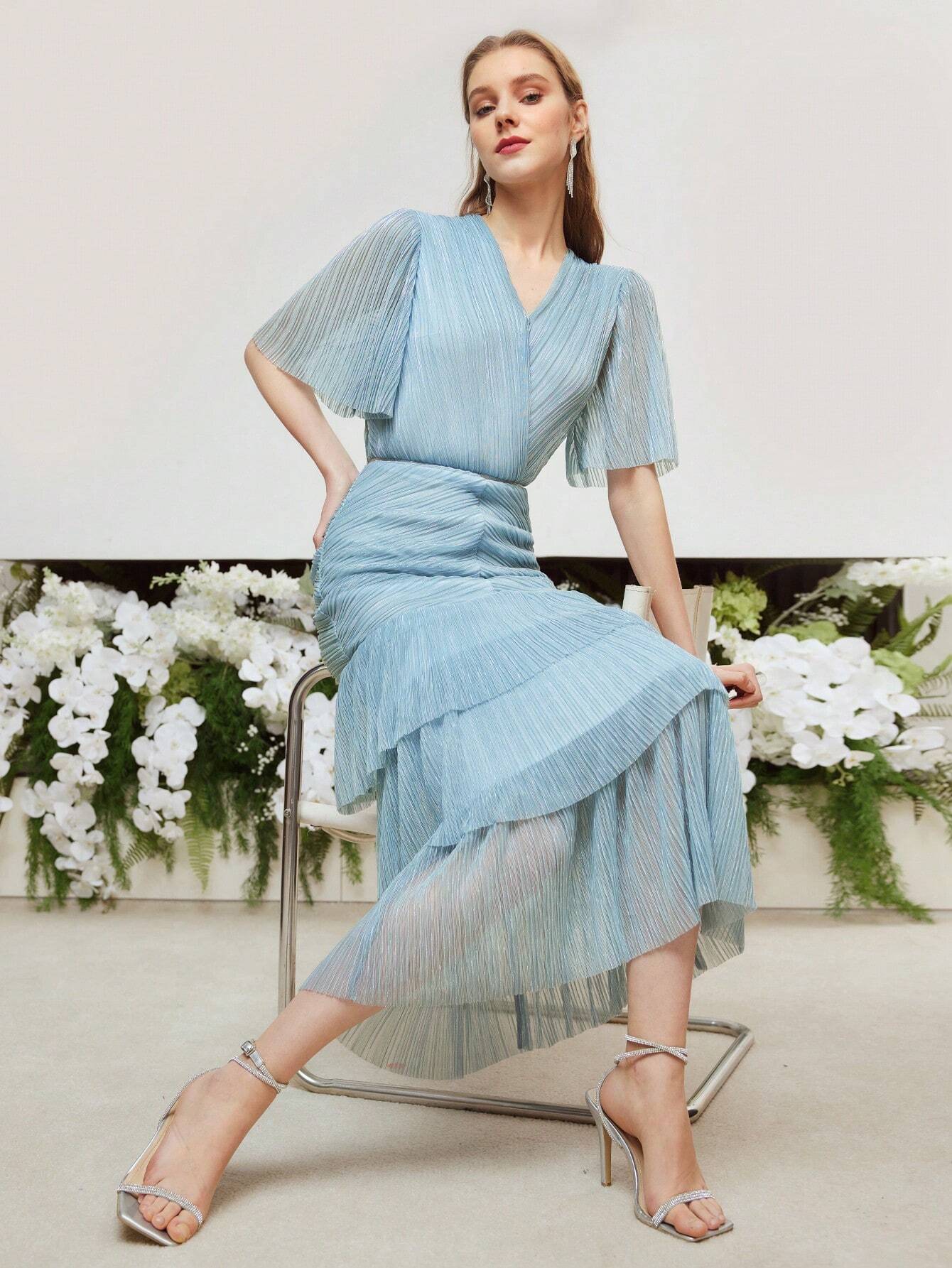 Layered Ruffled Blue Dress