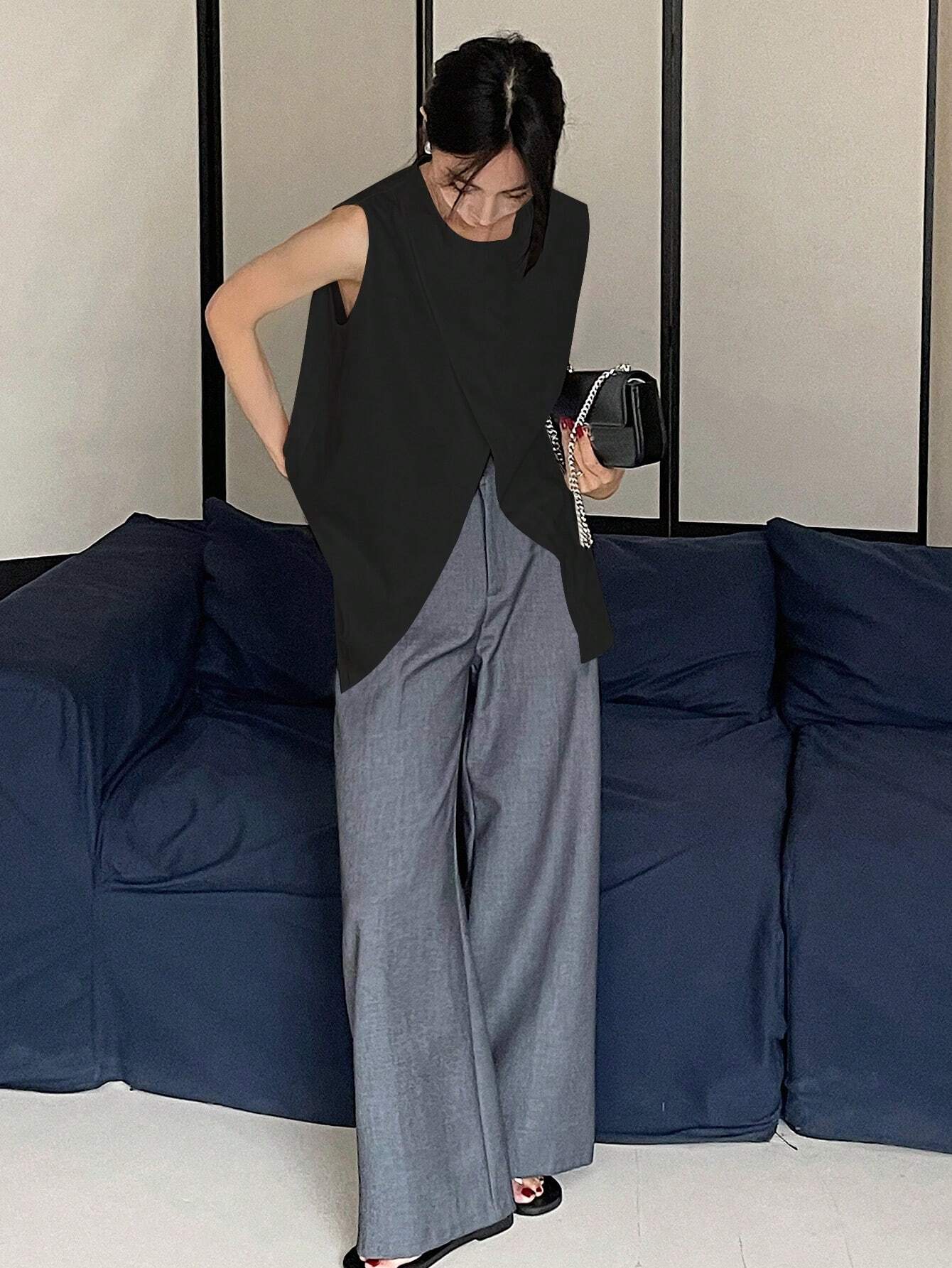 Open Front Black Top