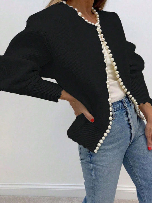 Black Cardigan with Pearls