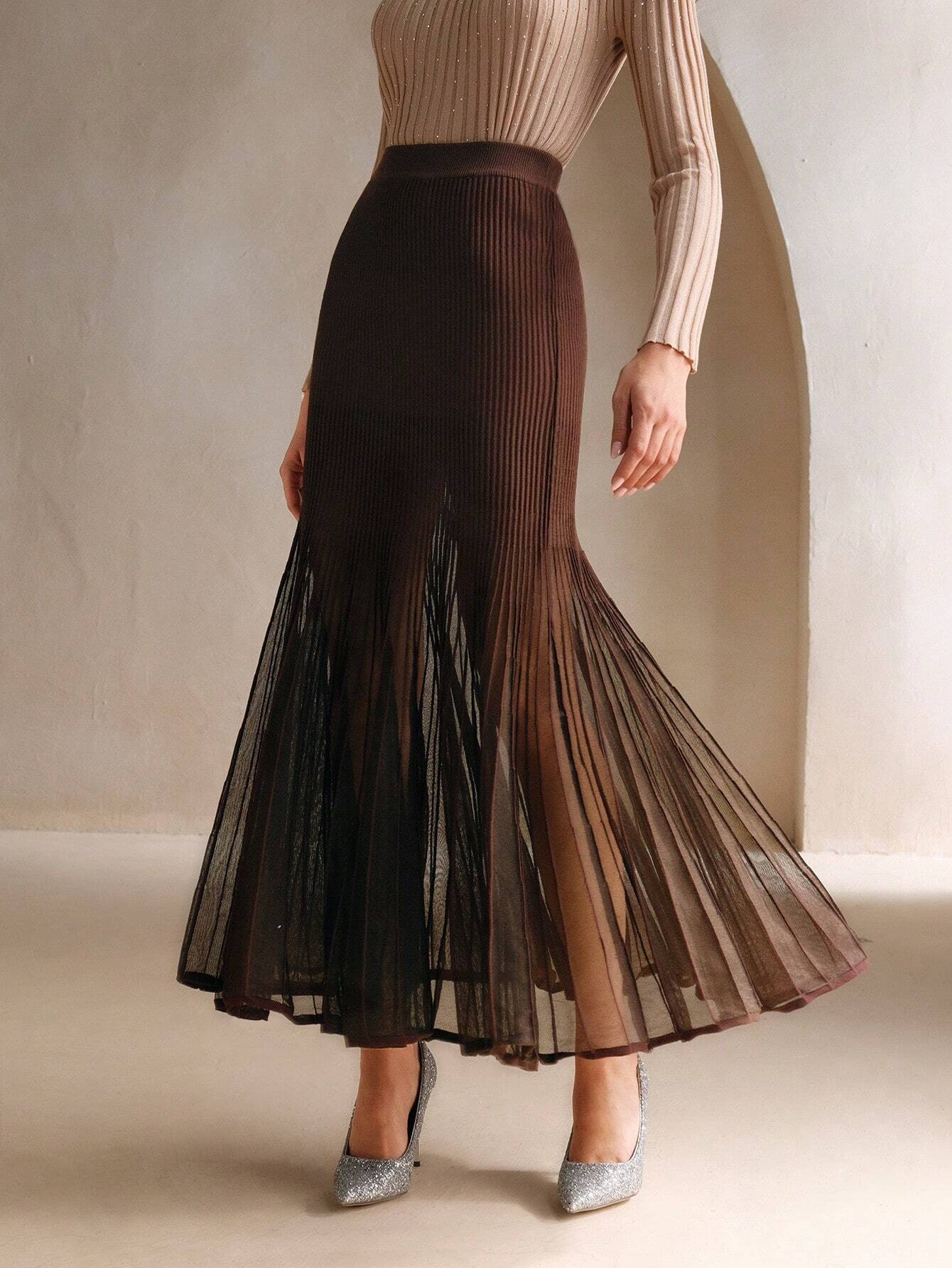Brown Pleated Skirt